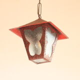 Amsterdam School style butterfly lantern in hammered sheet metal and glass, 1940s