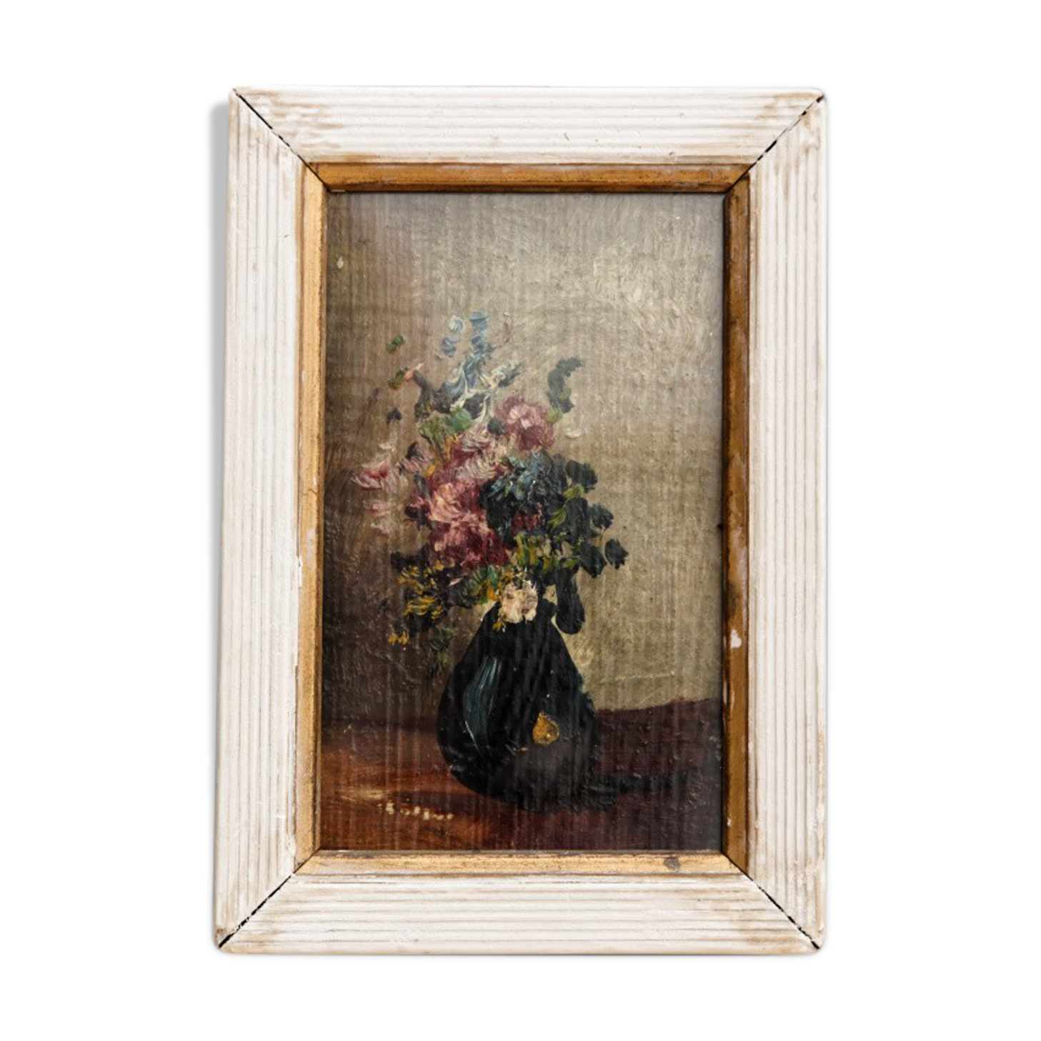Oil on miniature panel - bouquet of flowers