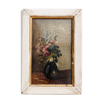 Oil on miniature panel - bouquet of flowers