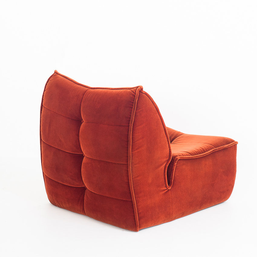 Vintage velvet lounge chair. Distributed by Cinna. France 1980s.