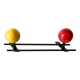 Vintage wall coat rack, metal and wood in yellow and red.