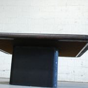 Table basse plateau miroir et cuir