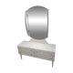 Mid-Century silver dressing table in glass and paint, central oval mirror, 1950s.