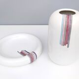 White Ceramic Vase with Hand Painted Details by Ambrogio Pozzi,