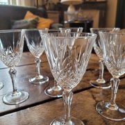 Set of 8 cut crystal glasses, hexagonal stem – 1950s
