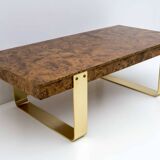 Mid-Century Modern Italian Briar Walnut and Brass Coffee Table, 1970s
