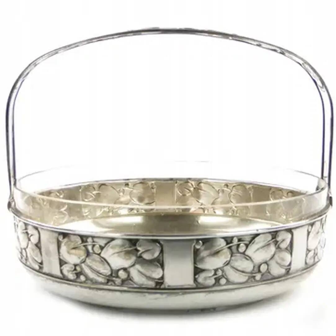 Art Deco fruit basket, silver-plated brass, glass, Kaiser, Germany, 1930s