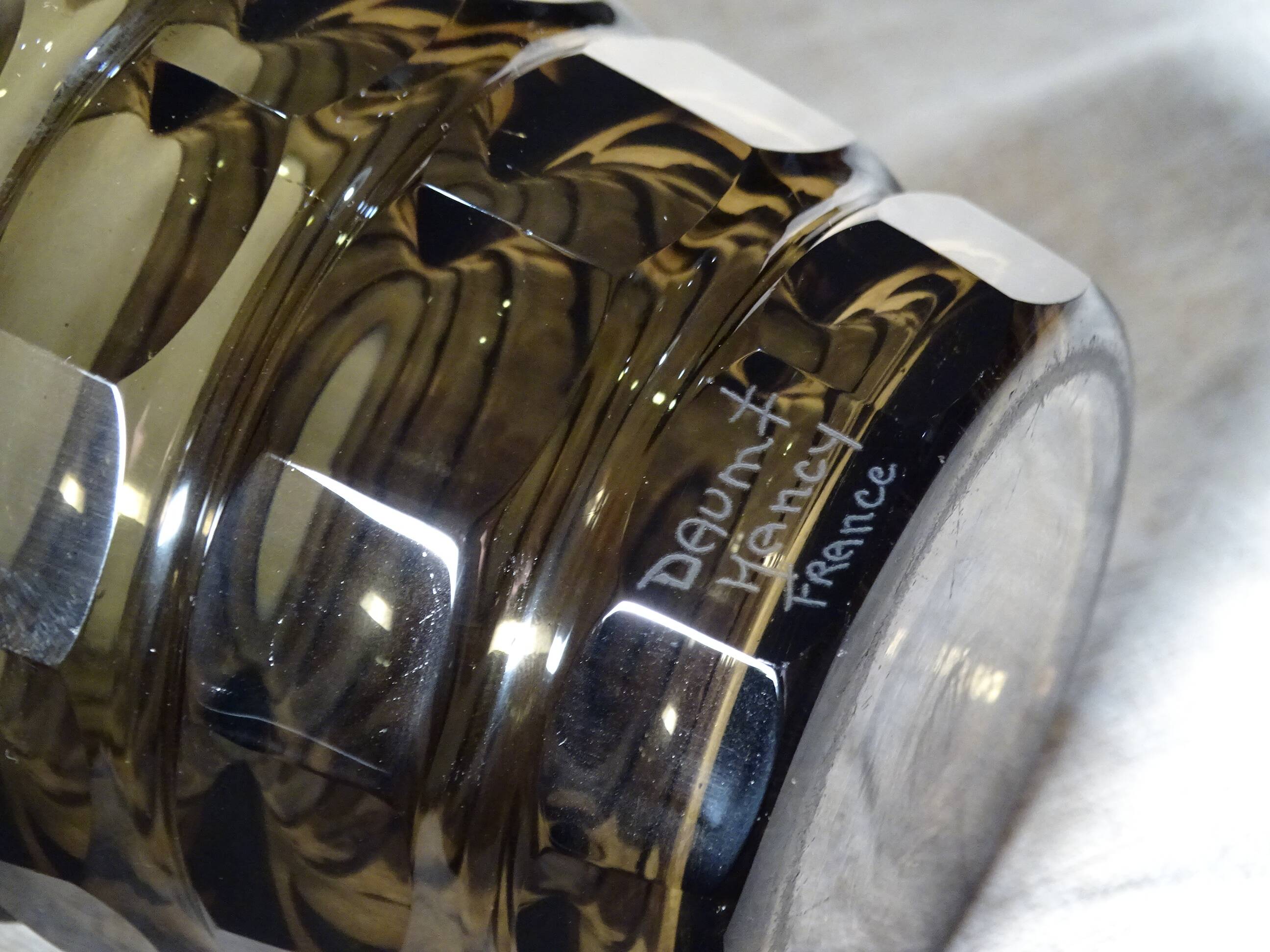 Vase signed Daum Nancy Art Deco Smoked Glass Geometric Decor