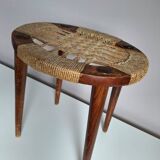 Vintage rope and wood stool, bedside table, old sofa end table
