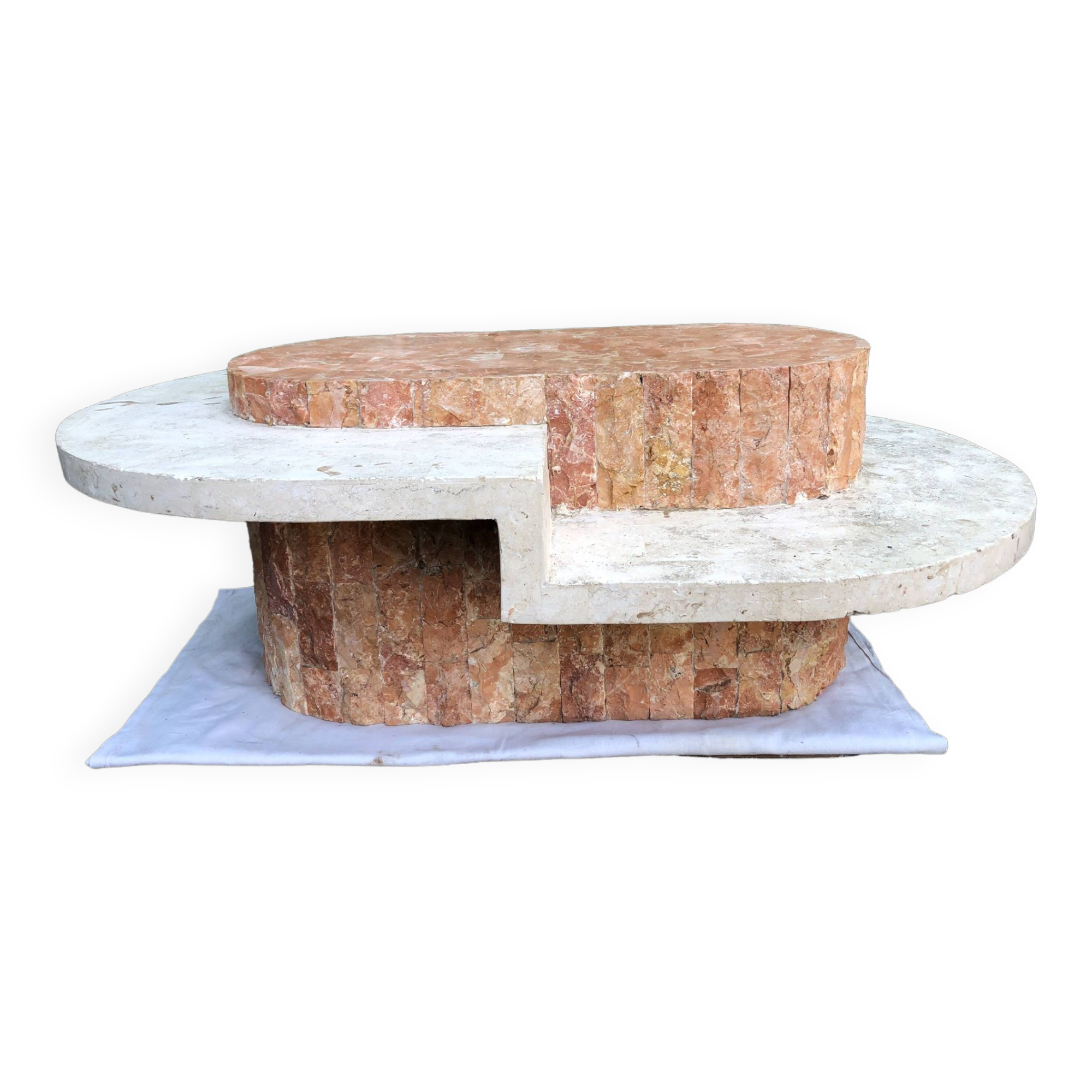 Vintage asymmetrical design coffee table in Mactan travertine stones by Magnussen ponte.