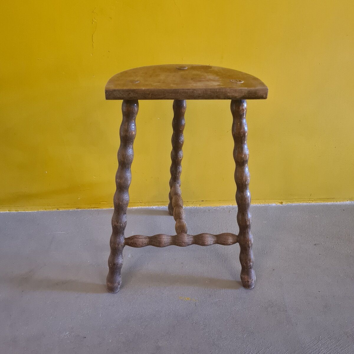 Vintage French Wooden Peasant Stool, from the 1970s.