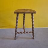 Vintage French Wooden Peasant Stool, from the 1970s.