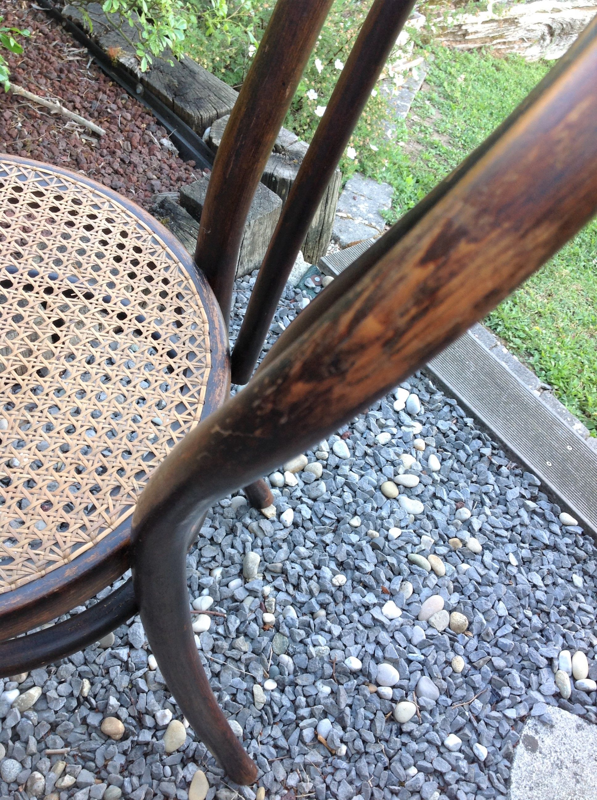 Bistro chair in curved wood and cannage / vintage years 30-40