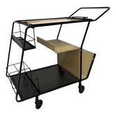 Perforated metal serving trolley in the Mathieu Matégot style