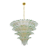 Mid-century Modern Italian Murano Glass and Brass Palmette Chandelier