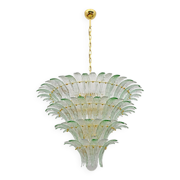 Mid-century Modern Italian Murano Glass and Brass Palmette Chandelier