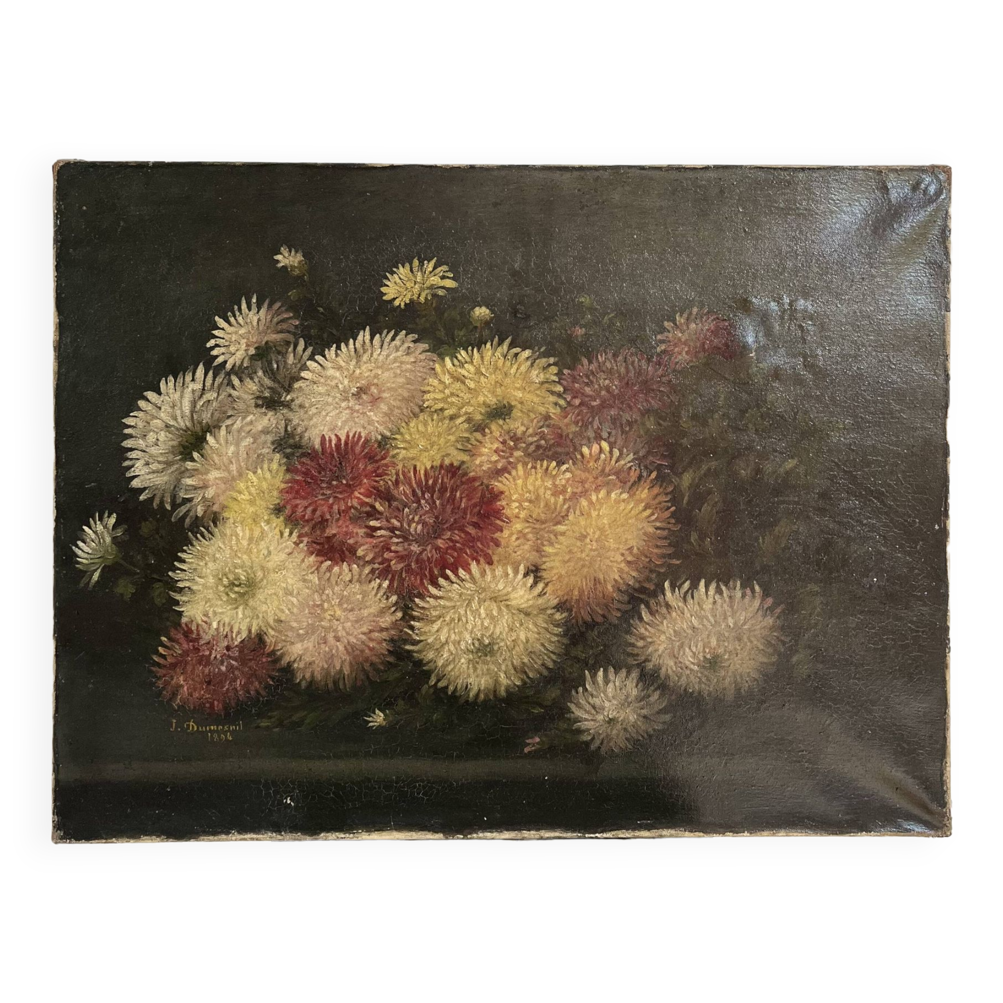 Oil on canvas 19th century bouquet of flowers