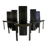 Chaises de salle à manger vintage en cuir noir, ensemble de 6, années 1980
