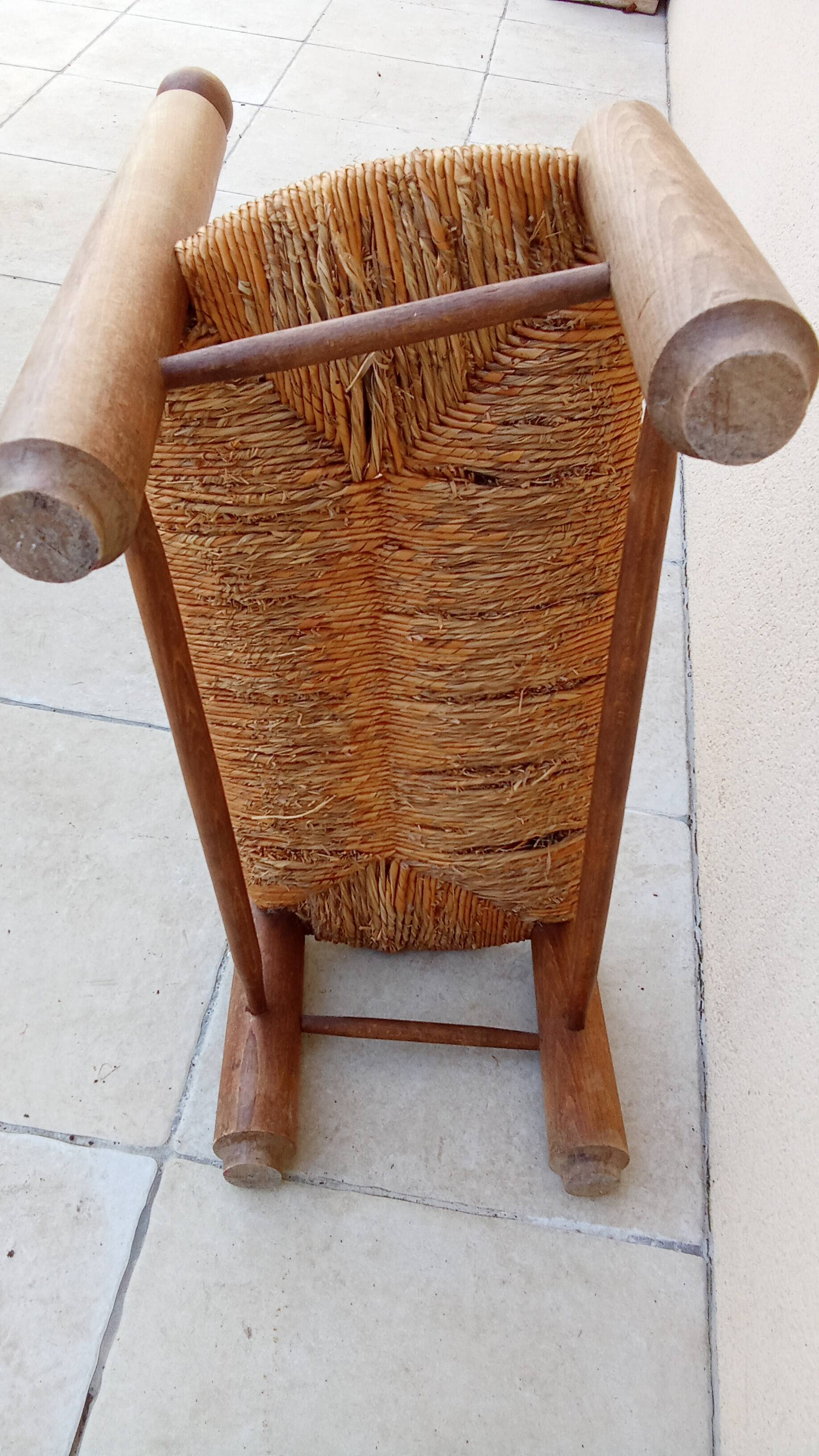 Banc vintage bois et paille esprit perriand année 50