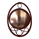 Oval rattan mirror in brown vintage, 72x49 cm