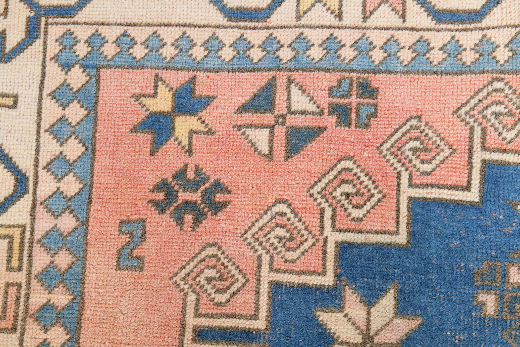 6x10 Salmon & Blue Comtemporary Vintage Rug, 194x297Cm