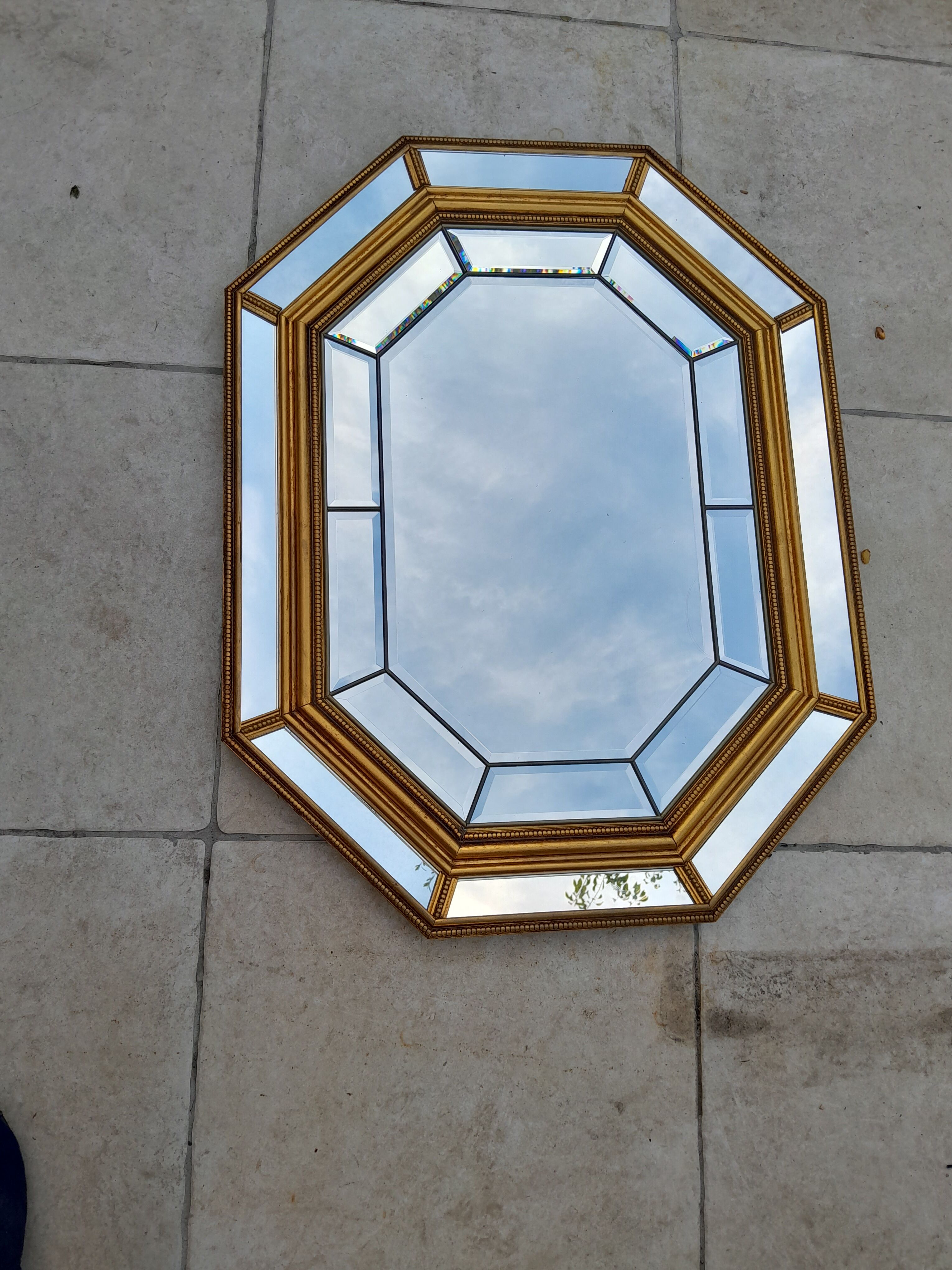 Venetian mirror 70s in wood and brass 69x90cm
