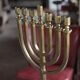 Golden bronze chandelier with seven arms, Menorah, candlestick on a stand, candelabrum.