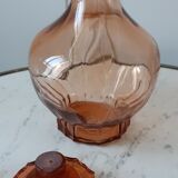 Set decanter and 5 liqueur glasses in pink art deco glass