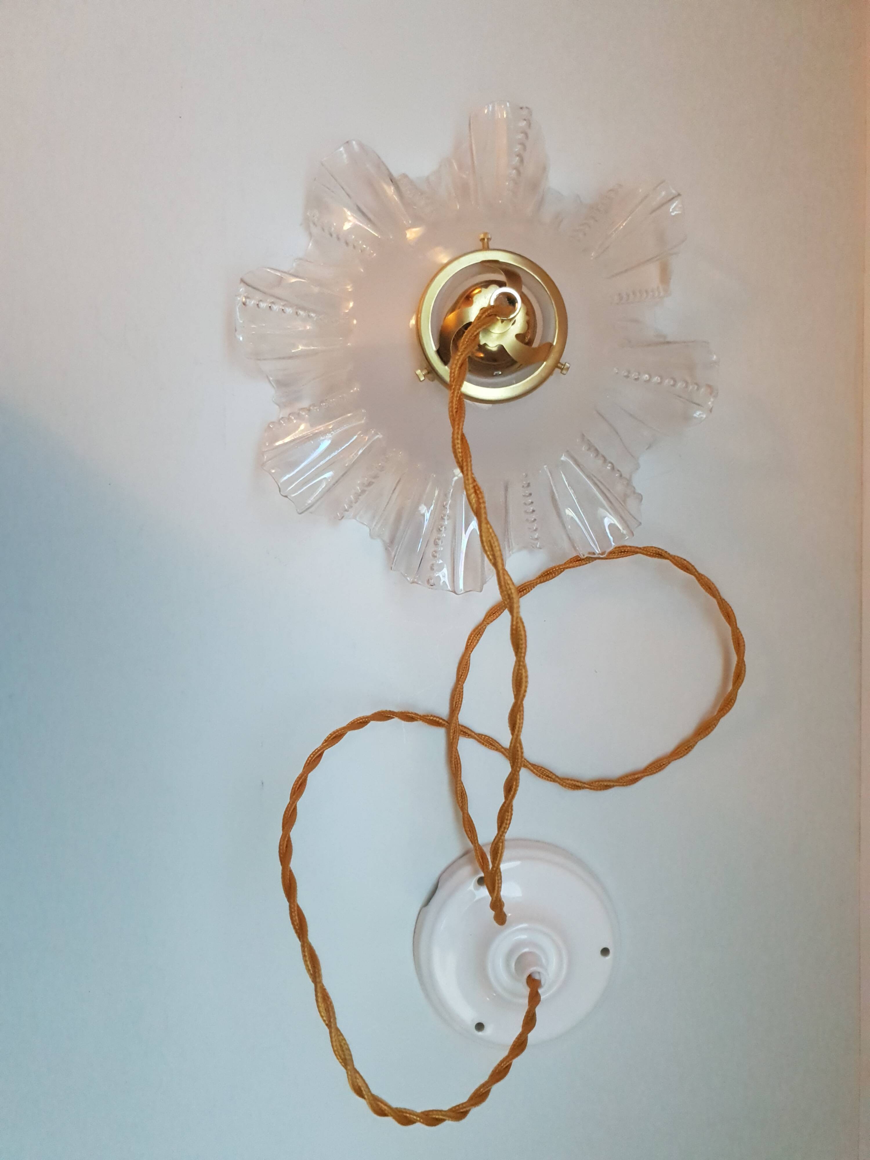 Vintage clear glass pendant light - wavy 1960 1970