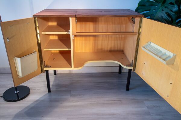 Bureau malle moderniste année 60, teck