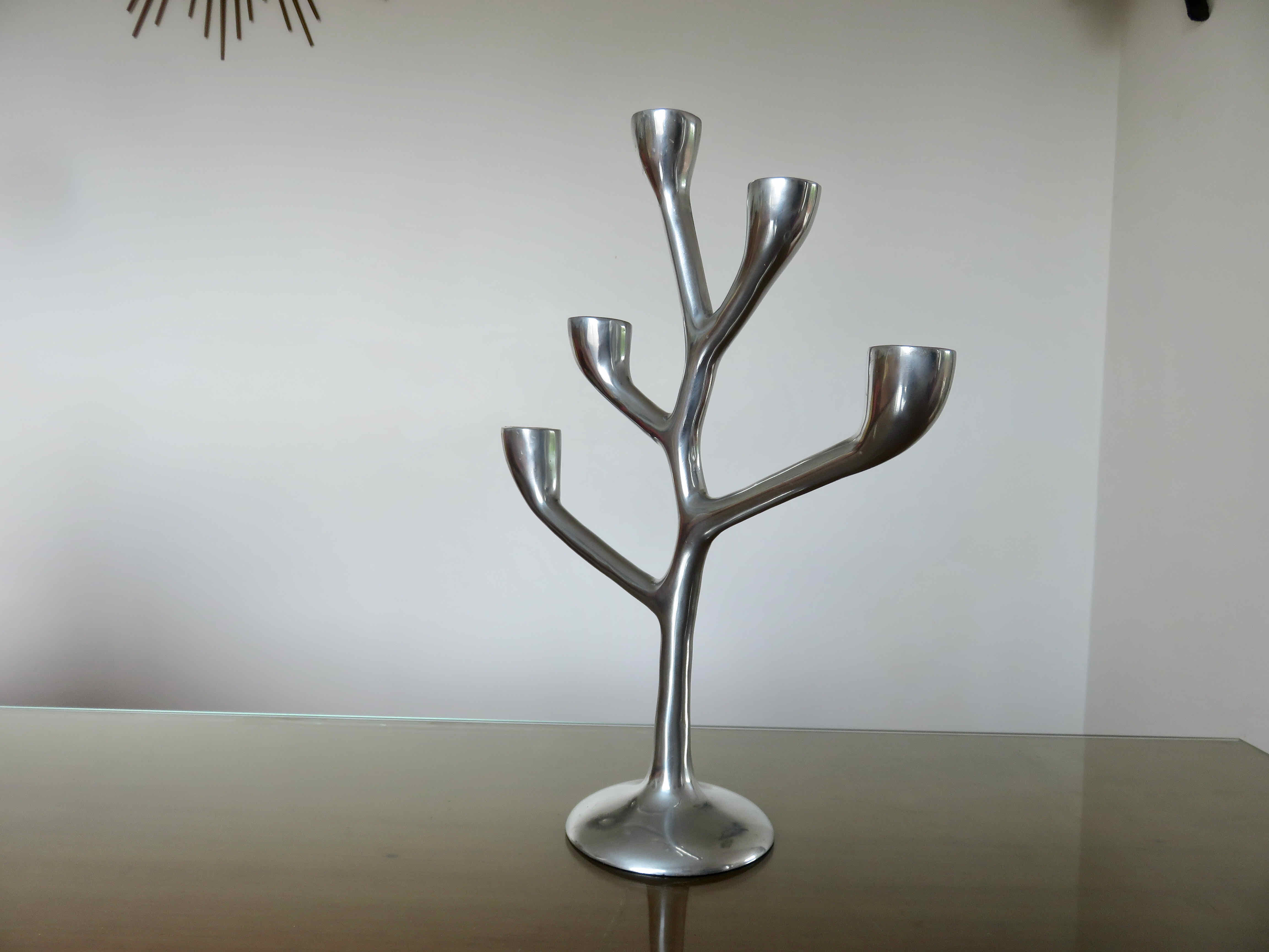 Modernist candle holder, free form, cast aluminum 70s