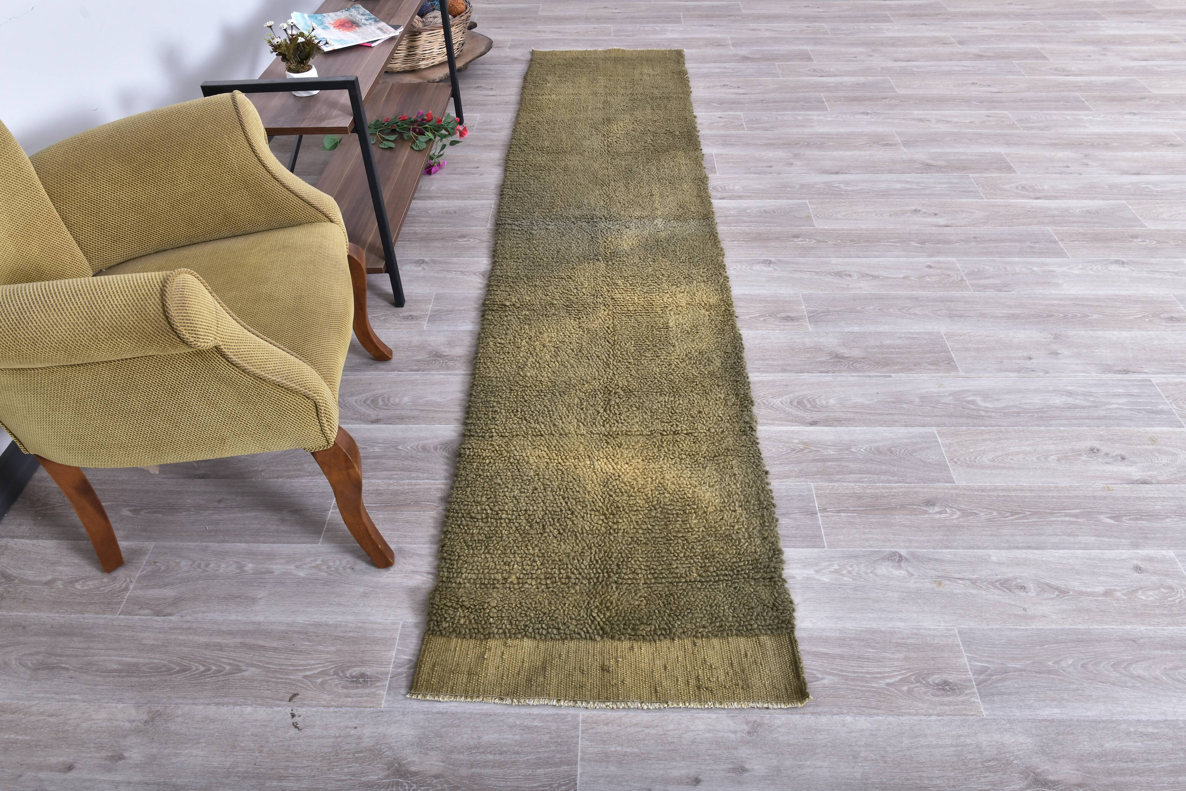 Dark Green Turkish Vintage Runner Rug 65x298Cm SK 241300