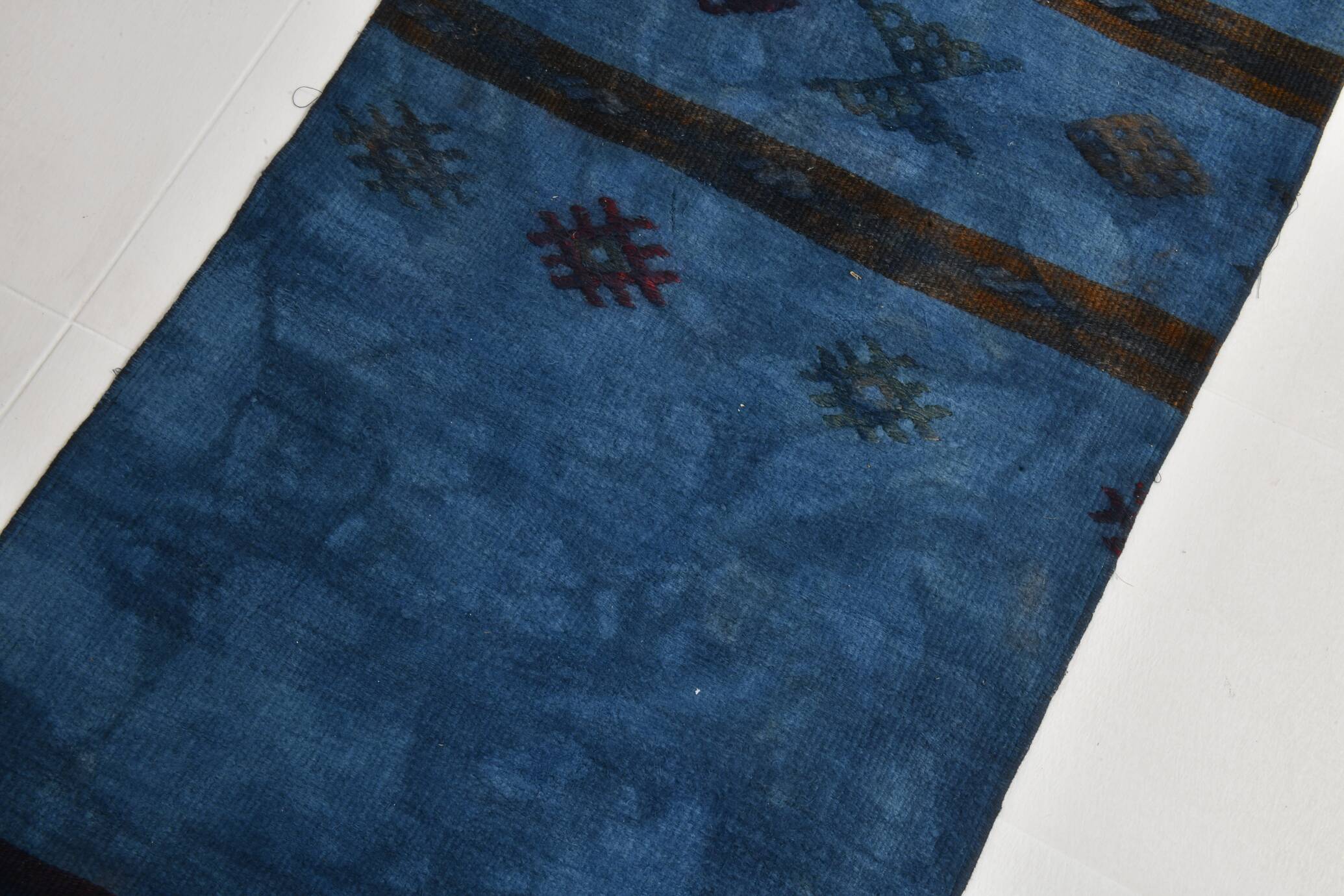 Blue Black Antique Turkish Runner Rug, 79x342Cm