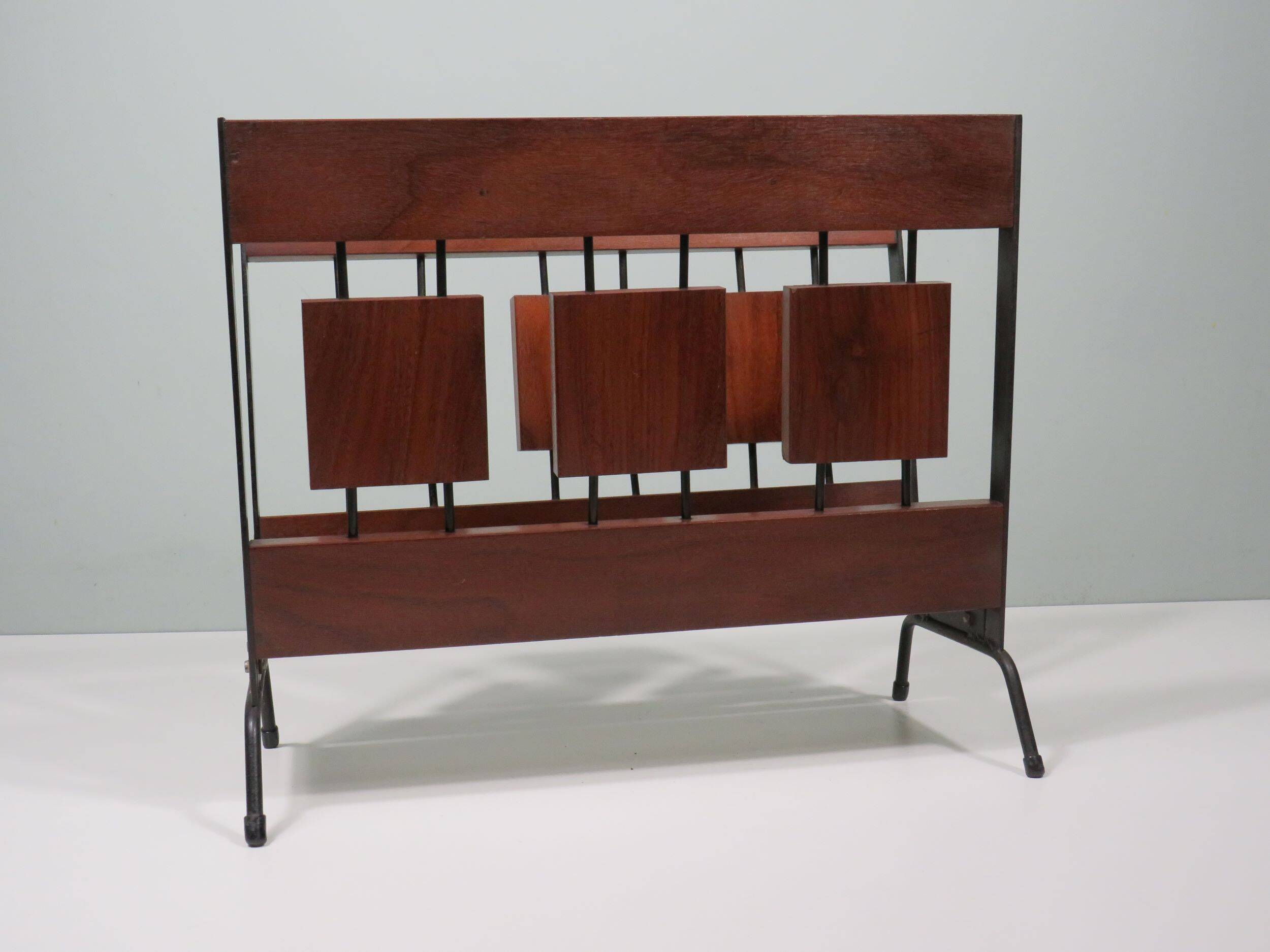 Vintage teak and metal magazine rack, Netherlands 1960-1970