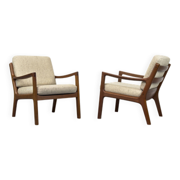 Senator Lounge Chairs in Teak and Wool by Ole Wanscher for Cado, Set of 2