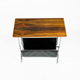 1970s modernist metal newspaper rack with a rosewood top, Sweden