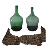 Pair of vintage green glass bottles — Hungarian carboys from the 1960s.