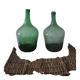 Pair of vintage green glass bottles — Hungarian carboys from the 1960s.