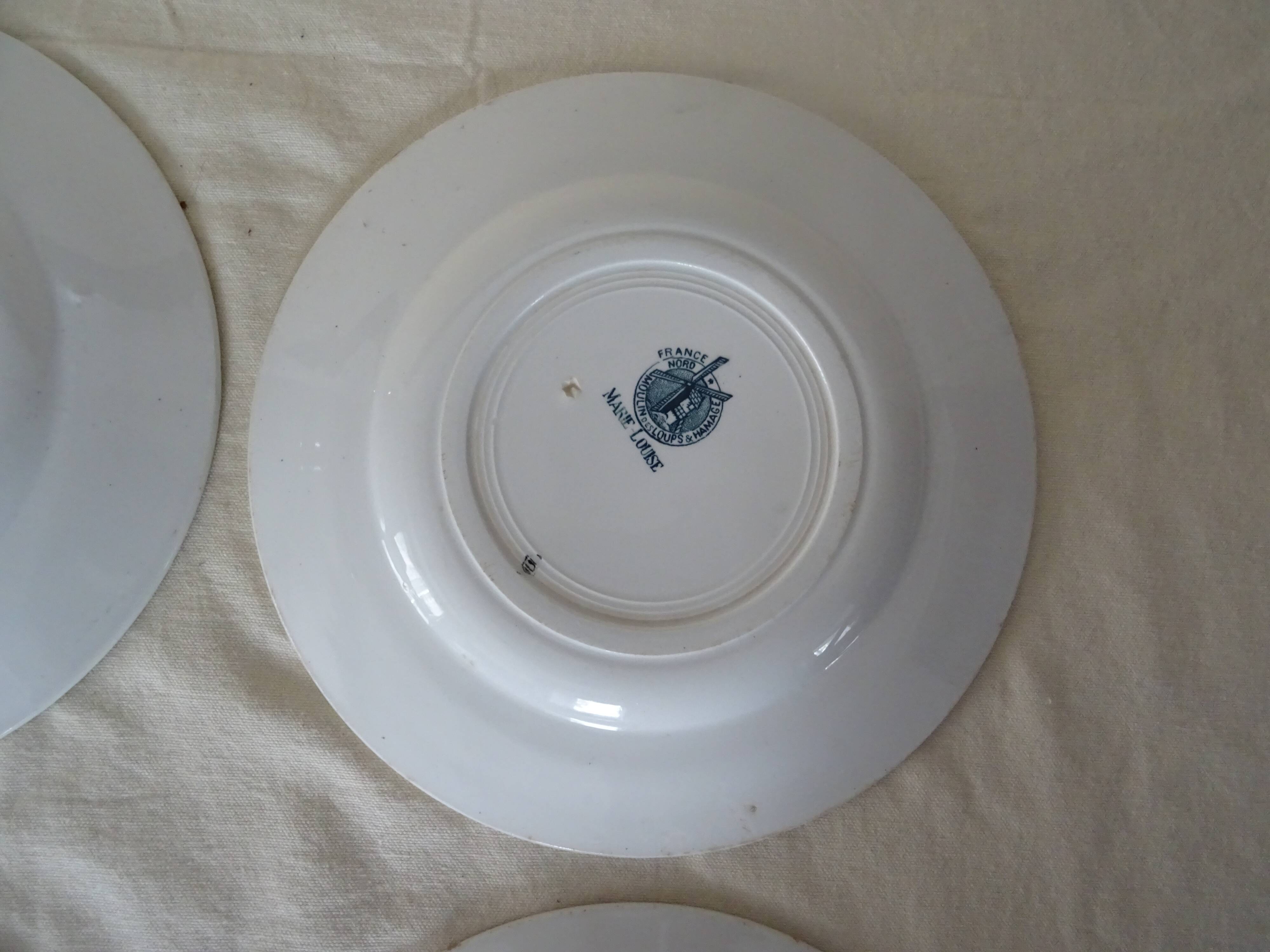 6 Flat plates MARIE lOUISE 353112 PLATES mill wolves faience blue