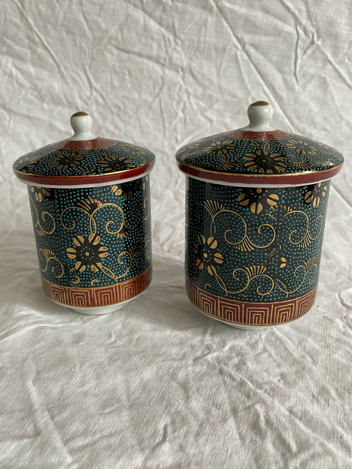 Set of 2 vintage Japanese tea cups Kutani Ware Yozan