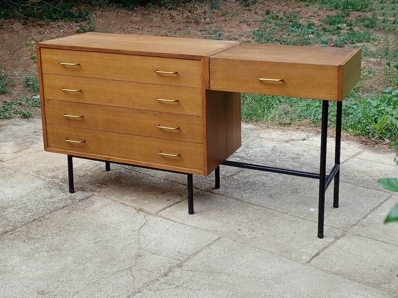 Vintage Scandinavian-style dressing table and chest of drawers by Claude Vassal, available at Magasins Pilotes.