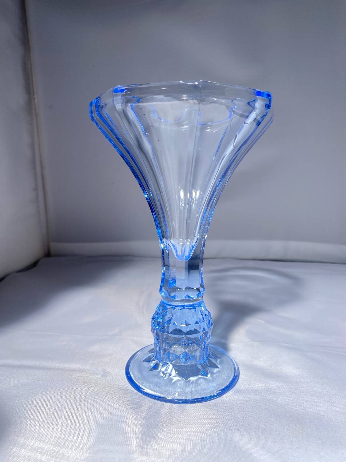 Pair of Jamestown blue Virginia candlesticks or vases by Fostori