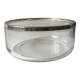 Large glass salad bowl with chrome metal rim, Bormioli Rocco Italy 1970.