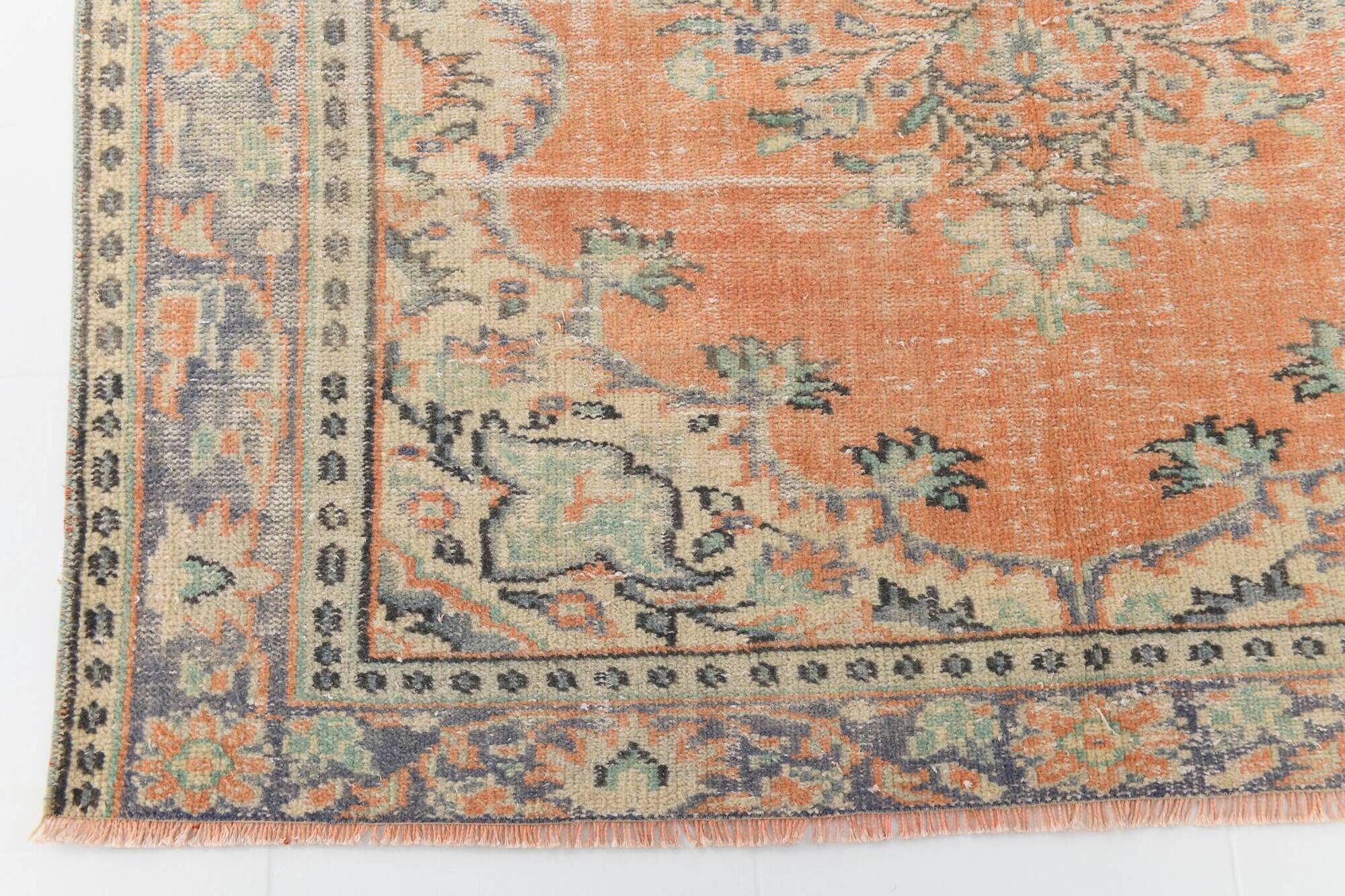 Apricot Tones Pastel Handwoven Turkish Vintage Carpet Rug, 177x273 Cm