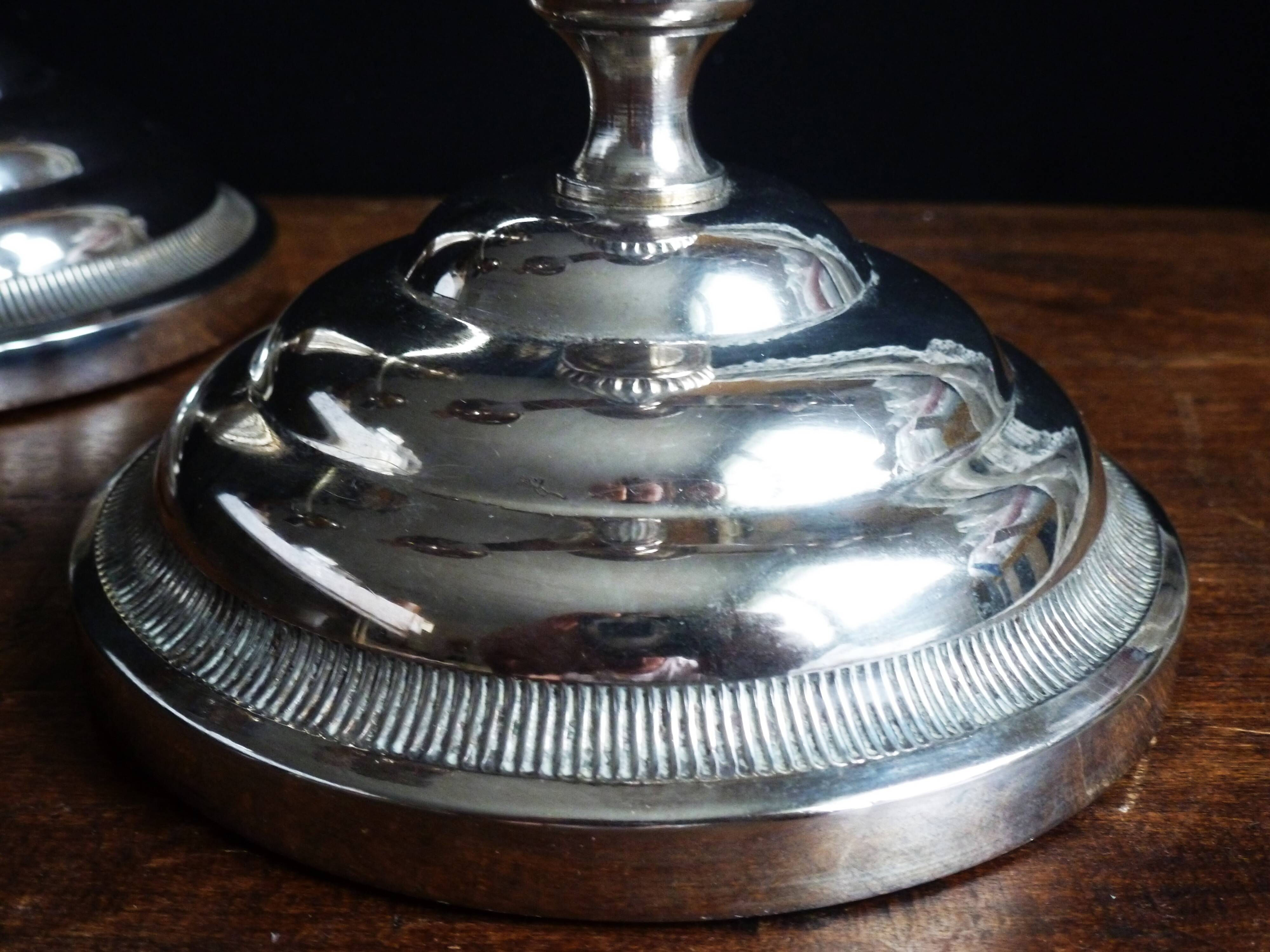 Pair of silver metal candlesticks / 3-branch silver metal candelabras.