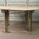 Table de salle à manger en métal chromé et doré mat , tablette en travertin vers 1980