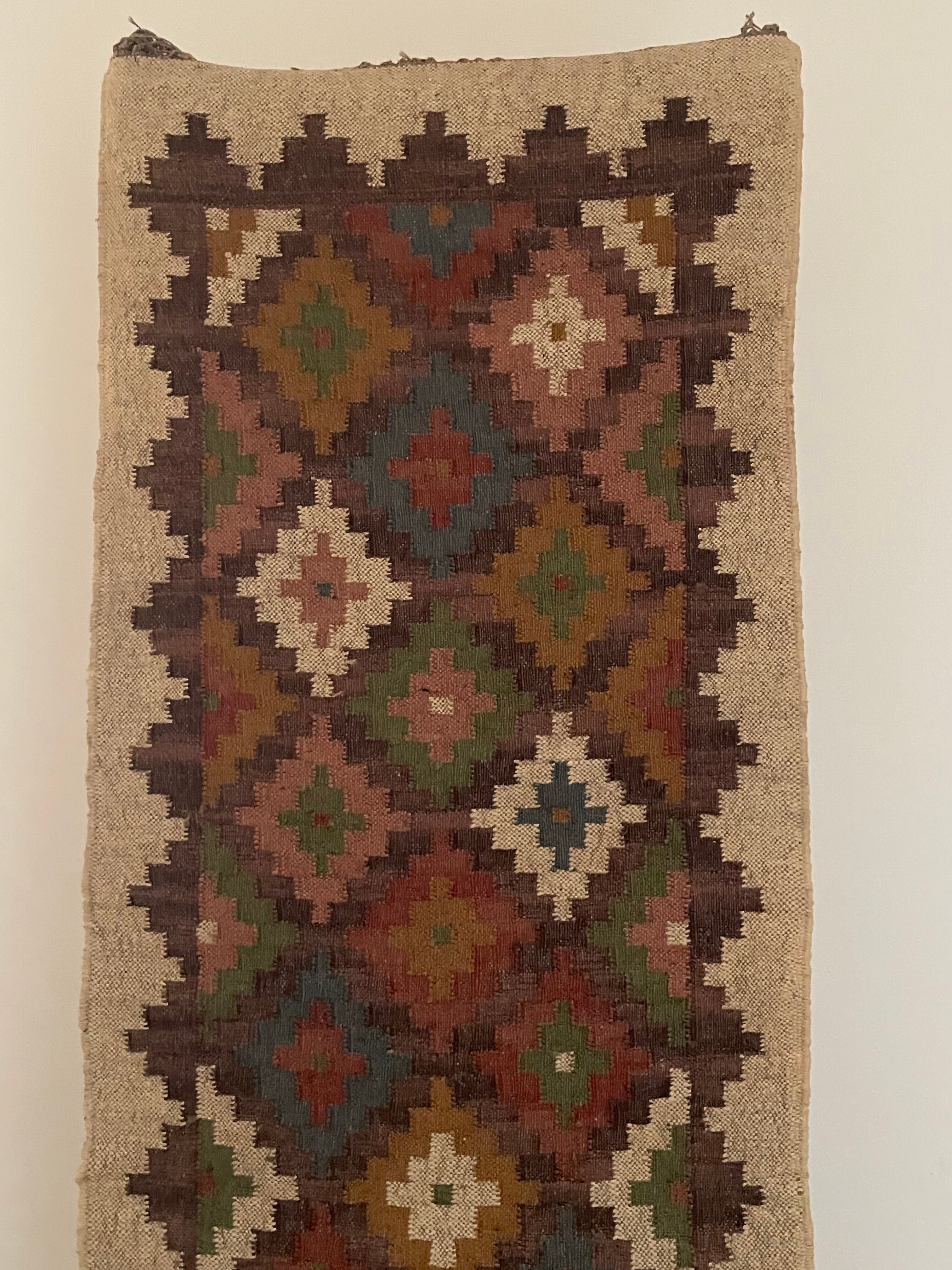 2.5 x10 ft - jute/wool kilim runner,handmade,area,home decor,bed side,indian traditional rug/carpet.