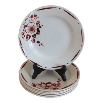 6 flat plates from the 40s decoration Flowers - Saint Amand Terre de Fer