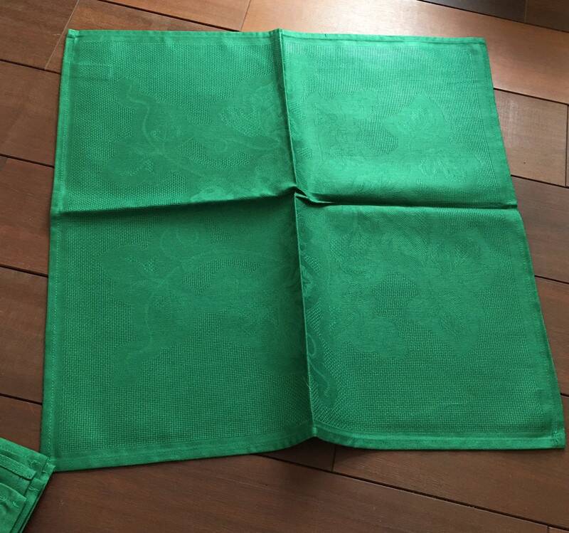 10 green damask cotton napkins by Patrick Frey