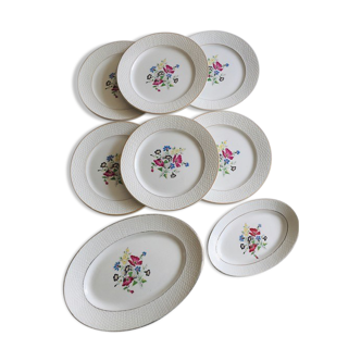 6 assiettes plates et 2 plats ovales "Floralies" Digoin